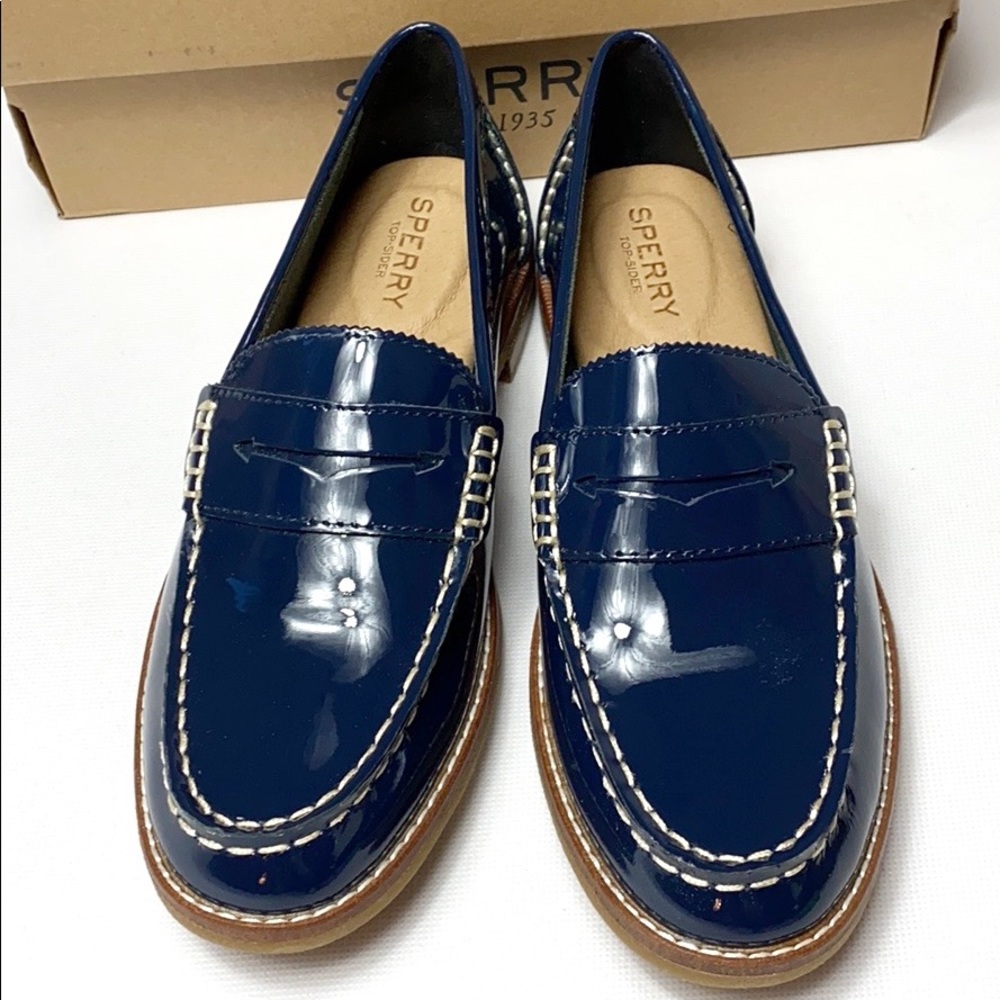 Sperry Seaport patent leather penny loafer navy - Picture 2 of 7